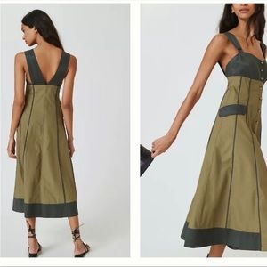 New Anthropologie Colorblocked Utility Midi Dress Green size 20 W